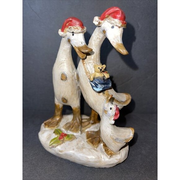 Holiday Duck Family Christmas Figurine Santa Hat Resin Rustic Tii Collections - Picture 1 of 7